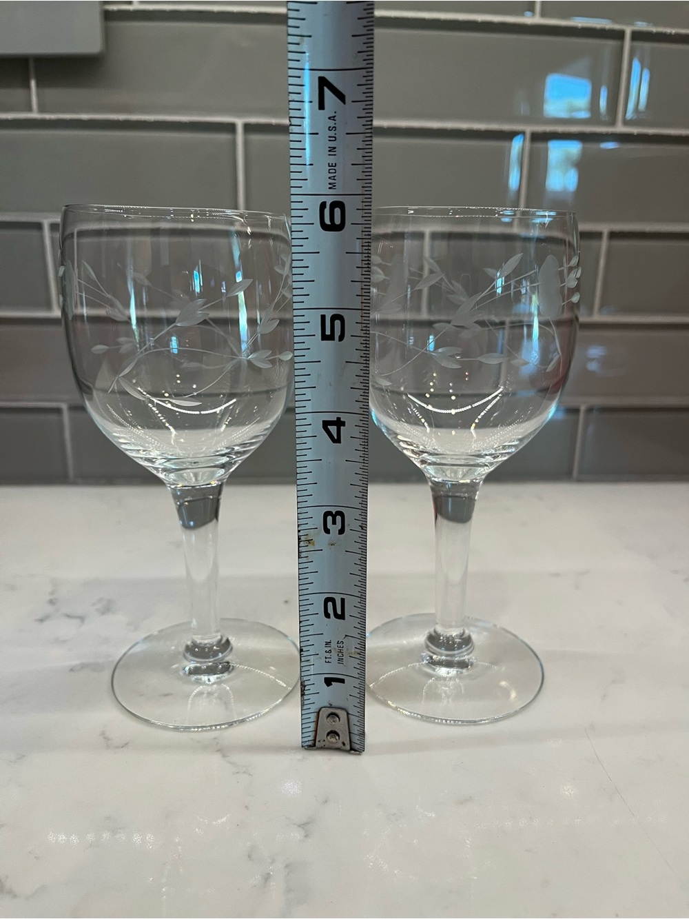Princess House Etched Crystal Wine Glasses - Clear (Pair)